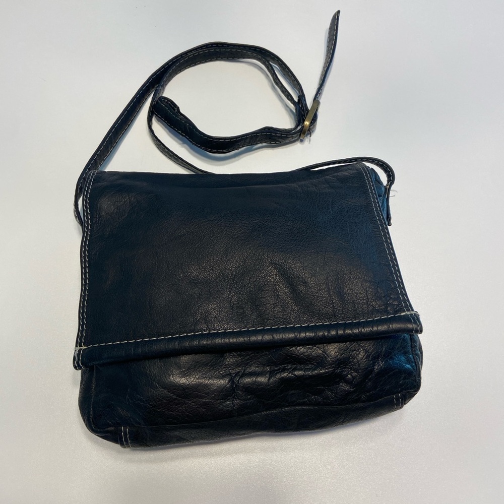 Genuine Leather Black Flap Crossbody Bag | Soft Leather, Zip Back Pocket